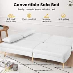 Comhoma Sofa Bed 2-3 Seater Click Clack Sofa Bed 5-Gear Back Angle Adjustable Futon Sofa Lounge For Home, White-Teddy Velvet - thumbnail 3