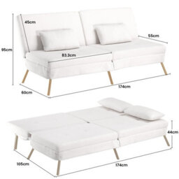 Comhoma Sofa Bed 2-3 Seater Click Clack Sofa Bed 5-Gear Back Angle Adjustable Futon Sofa Lounge For Home, White-Teddy Velvet - thumbnail 4