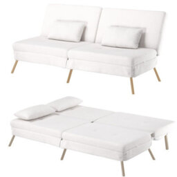 Comhoma Sofa Bed 2-3 Seater Click Clack Sofa Bed 5-Gear Back Angle Adjustable Futon Sofa Lounge For Home, White-Teddy Velvet - thumbnail 1