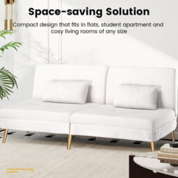 Comhoma Sofa Bed 2-3 Seater Click Clack Sofa Bed 5-Gear Back Angle Adjustable Futon Sofa Lounge For Home, White-Teddy Velvet - thumbnail 2