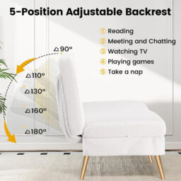 Comhoma Sofa Bed 2-3 Seater Click Clack Sofa Bed 5-Gear Back Angle Adjustable Futon Sofa Lounge For Home, White-Teddy Velvet - thumbnail 5