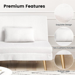 Comhoma Sofa Bed 2-3 Seater Click Clack Sofa Bed 5-Gear Back Angle Adjustable Futon Sofa Lounge For Home, White-Teddy Velvet - thumbnail 6