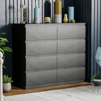 Lassic Vida Designs Denver Black 8 Drawer Chest (H)955mm (W)1200mm (D)400mm - image 1