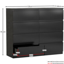 Lassic Vida Designs Denver Black 8 Drawer Chest (H)955mm (W)1200mm (D)400mm - thumbnail 2
