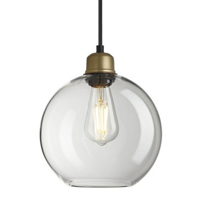 Industville Orlando Glass Globe Pendant - 9 Inch, Clear Glass Globe - 9 Inch, Brass Pendant Holder - image 1