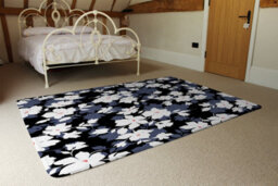 Benjamin Tate Design White Black & Purple Flowers Special Soft Home Rug - thumbnail 3