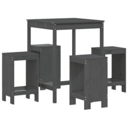 Berkfield 5 Piece Garden Bar Set Grey Solid Wood Pine - thumbnail 2