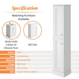 Plum&clay Fairmont White Traditional Floor Standing Bathroom Storage Cabinet Tall Storage Unit - thumbnail 4