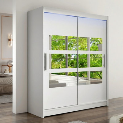 Westa Vii 150 Sliding Door Wardrobe With Mirrors White With Rgb Led Lights - image 1