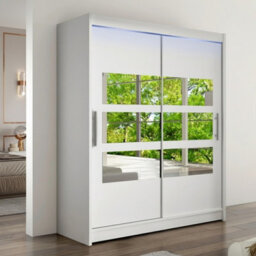 Westa Vii 150 Sliding Door Wardrobe With Mirrors White With Rgb Led Lights - thumbnail 1