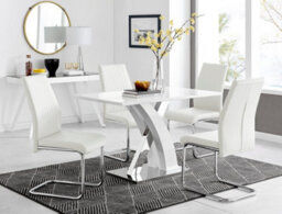 Furniturebox Atlanta White High Gloss And Chrome 4 Seater Dining Table With Statement X Shaped Legs And 4 White Faux Leather Lorenzo Chairs - thumbnail 1