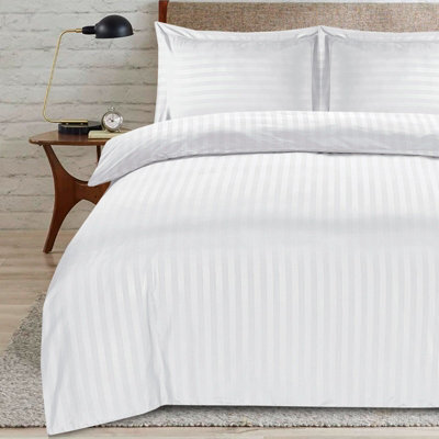 Casabella Satin Stripe Duvet Cover Sets, Double White Bedding With Satin Stripes, Double Duvet Set & Pillowcases - image 1