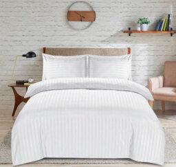 Casabella Satin Stripe Duvet Cover Sets, Double White Bedding With Satin Stripes, Double Duvet Set & Pillowcases - thumbnail 3