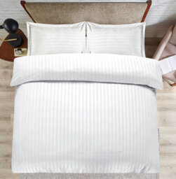 Casabella Satin Stripe Duvet Cover Sets, Double White Bedding With Satin Stripes, Double Duvet Set & Pillowcases - thumbnail 4
