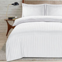 Casabella Satin Stripe Duvet Cover Sets, Double White Bedding With Satin Stripes, Double Duvet Set & Pillowcases