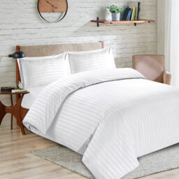 Casabella Satin Stripe Duvet Cover Sets, Double White Bedding With Satin Stripes, Double Duvet Set & Pillowcases - thumbnail 2