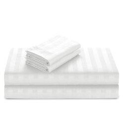 Casabella Satin Stripe Duvet Cover Sets, Double White Bedding With Satin Stripes, Double Duvet Set & Pillowcases - thumbnail 5