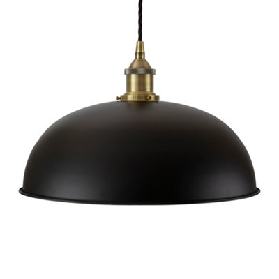 Matt Black Worcester Painted Dome Pendant Light With Antique Brass Lamp Holder And Black Twisted Cable - Se Home - image 1