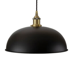 Matt Black Worcester Painted Dome Pendant Light With Antique Brass Lamp Holder And Black Twisted Cable - Se Home