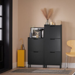 Sobuy Fsr151-Sch, 3 Flip-Drawers Shoe Cabinet Shoe Rack Shoe Storage Cupboard Organizer Unit, Black,w50.3Xd17Xh90.5 - thumbnail 8