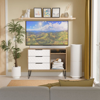 Anzio Matt Vintage Oak Effect Tv Stand With 2 Shelves & 3 Drawers, (H)74.2Cm X (W)96.8Cm X (D)39.2Cm - image 1