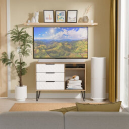 Anzio Matt Vintage Oak Effect Tv Stand With 2 Shelves & 3 Drawers, (H)74.2Cm X (W)96.8Cm X (D)39.2Cm - thumbnail 1