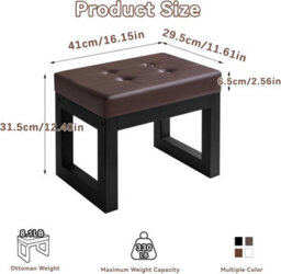 Oira 16 Inch Small Foot Stool Ottoman, Rectangle Pu Faux Leather Foot Rest With Padded Seat And Metal Legs, Modern Ottoman Foot Rest - thumbnail 3