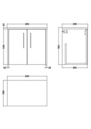 Balterley Winshill Contemporary 2 Door Wall Hung Vanity Unit With Laminate Worktop, Woodgrain Dark Grey, 600mm - thumbnail 2