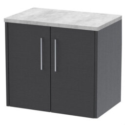 Balterley Winshill Contemporary 2 Door Wall Hung Vanity Unit With Laminate Worktop, Woodgrain Dark Grey, 600mm - thumbnail 1