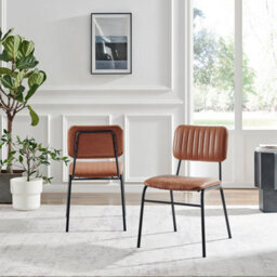 Furniturebox Set Of 2 - Delta Industrial Dining Chairs - Tan Brown Faux Leather Black Leg Dining Chairs - Kitchen Dining Room Chairs - thumbnail 2