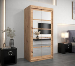 Arte Roma Ii Oak Artisan Elegant Sliding Door Wardrobe H2000mm W1000mm D620mm With Mirrored Panels - thumbnail 2