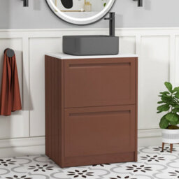 Royal Bathrooms Royal Bathroom Elmore 600mm Terracotta Clay Freestanding Bathroom Vanity Unit 2 Drawer Plain White Worktop With Art Square Basin - thumbnail 1