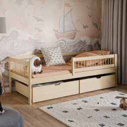 Arte Wooden Single Bed Edi White - Crisp Design With Dual Drawers & Removable Guardrail - thumbnail 1