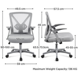 Yaheetech Mesh Office Chair With Flip-Up Armrests - Grey - thumbnail 3