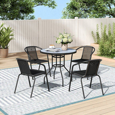 Thehotsale Round Wood Grain Table With Umbrella Hole Coffee Table For Garden 80Cm Dia