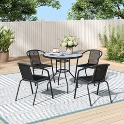 Thehotsale Round Wood Grain Table With Umbrella Hole Coffee Table For Garden 80Cm Dia - thumbnail 1