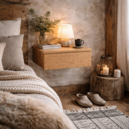 Wyld Haus Hereford Oak Wall-Mounted Square Bedside Table With 1 Drawer - thumbnail 1