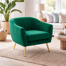 Wyld Haus Rico Nota Velvet Forest Green Shell Back Accent Chair 72Cm - Tub-Shaped Scalloped Velvet-Feel Seat