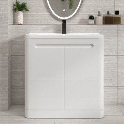 Royal Bathrooms Venice 800mm Gloss White Floor Standing Vanity Unit 2 Door With Ceramic Basin - image 1