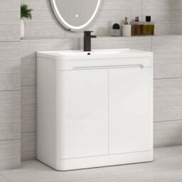 Royal Bathrooms Venice 800mm Gloss White Floor Standing Vanity Unit 2 Door With Ceramic Basin - thumbnail 5