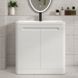 Royal Bathrooms Venice 800mm Gloss White Floor Standing Vanity Unit 2 Door With Ceramic Basin - thumbnail 1