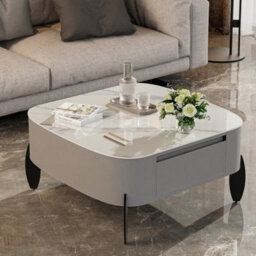 Fativo 80Cmw Large Sintered Stone Marble Coffee Table Drawer Center Table Metal Leg - thumbnail 8
