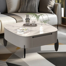 Fativo 80Cmw Large Sintered Stone Marble Coffee Table Drawer Center Table Metal Leg - thumbnail 9