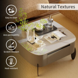 Fativo 80Cmw Large Sintered Stone Marble Coffee Table Drawer Center Table Metal Leg - thumbnail 5
