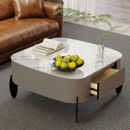 Fativo 80Cmw Large Sintered Stone Marble Coffee Table Drawer Center Table Metal Leg - thumbnail 1