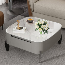 Fativo 80Cmw Large Sintered Stone Marble Coffee Table Drawer Center Table Metal Leg - thumbnail 6