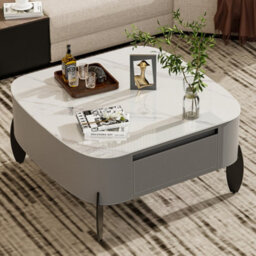 Fativo 80Cmw Large Sintered Stone Marble Coffee Table Drawer Center Table Metal Leg - thumbnail 7