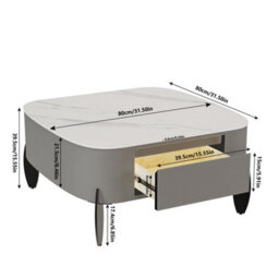 Fativo 80Cmw Large Sintered Stone Marble Coffee Table Drawer Center Table Metal Leg - thumbnail 2