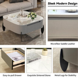 Fativo 80Cmw Large Sintered Stone Marble Coffee Table Drawer Center Table Metal Leg - thumbnail 3