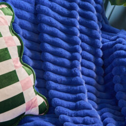 Ohs Faux Fur Ribbed Fleece Throw Over Bed Blanket Winter Warm Supersoft, Cobalt - 125 X 150Cm - thumbnail 2